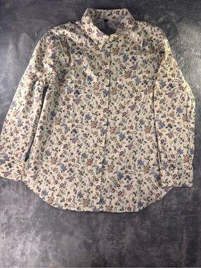 Zeagoo Womens Cotton Gauze Button Down Shirt Floral Long Sleeve  Size L